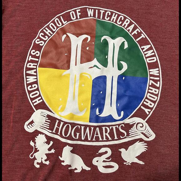 Harry Potter Women’s Long Sleeve Medium(7-8) Hogwats School Ringer Tee Vneck - Picture 6 of 9